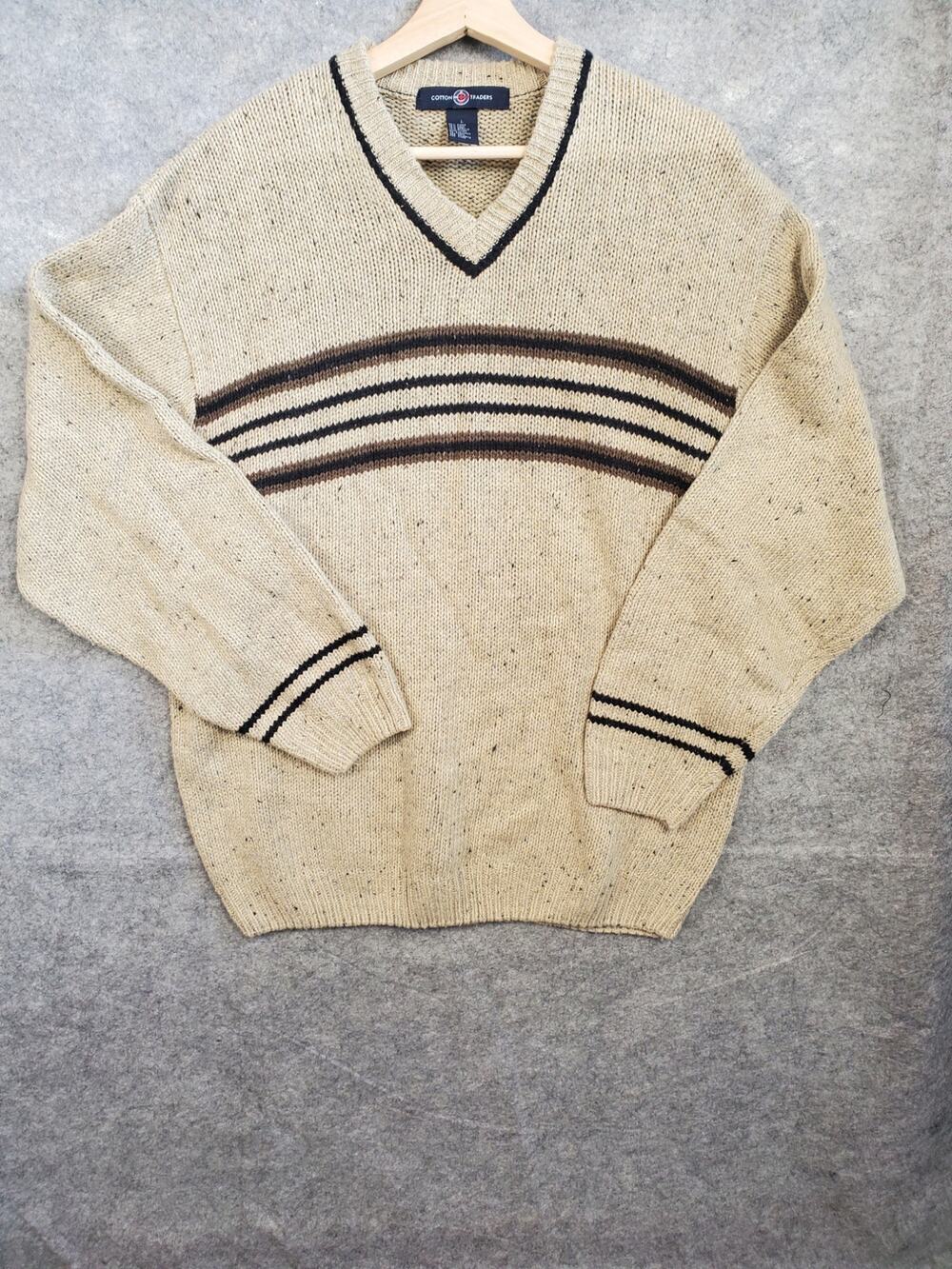 Men's Cotton Traders Size Large V-Neck Striped Sweater